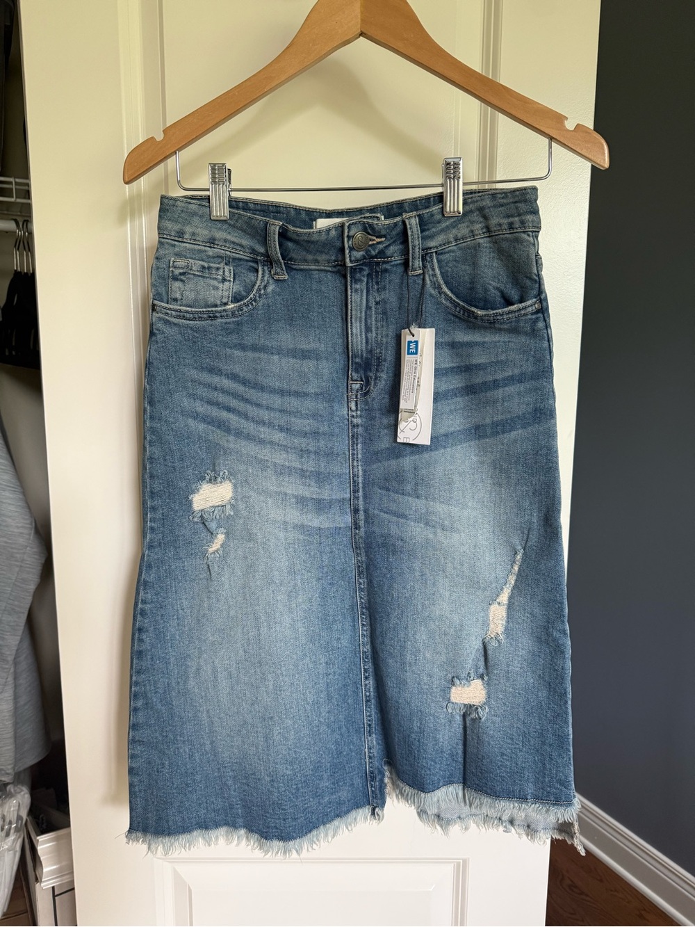 NWT Treasure & Bond Mid-Blue Distressed Denim Skirt